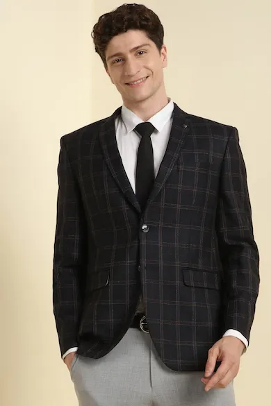 Men Black Check Formal Blazer